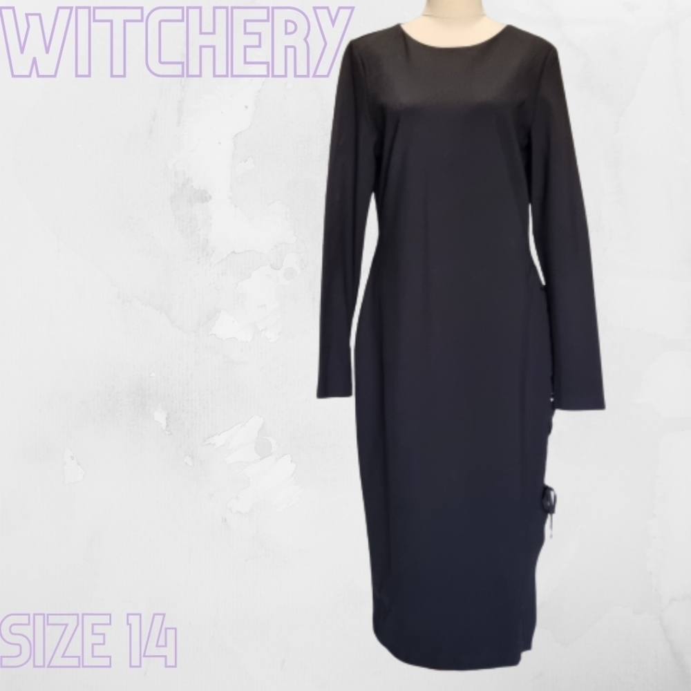 Witchery Black Ponte Lace Up Detail Bodycon Midi Dress Size 14 - Picture 1 of 9